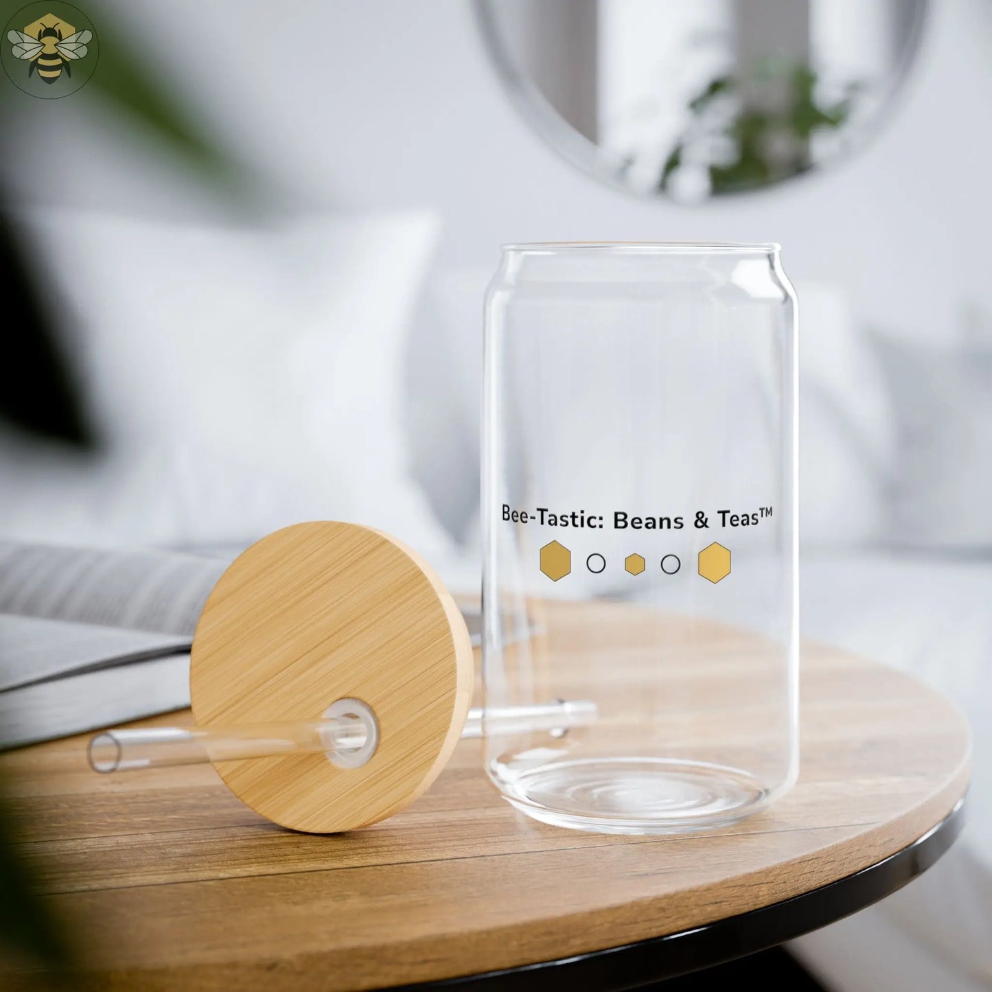 16oz Sipper Glass | Eco-Friendly Drinkware with Straw & Lid Bee-Tastic: Beans & Teas™