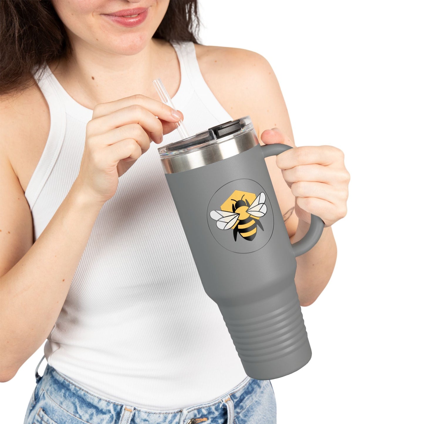 40oz Insulated Travel Mug | Stainless Steel Tumbler with Handle Bee-Tastic: Beans & Teas™
