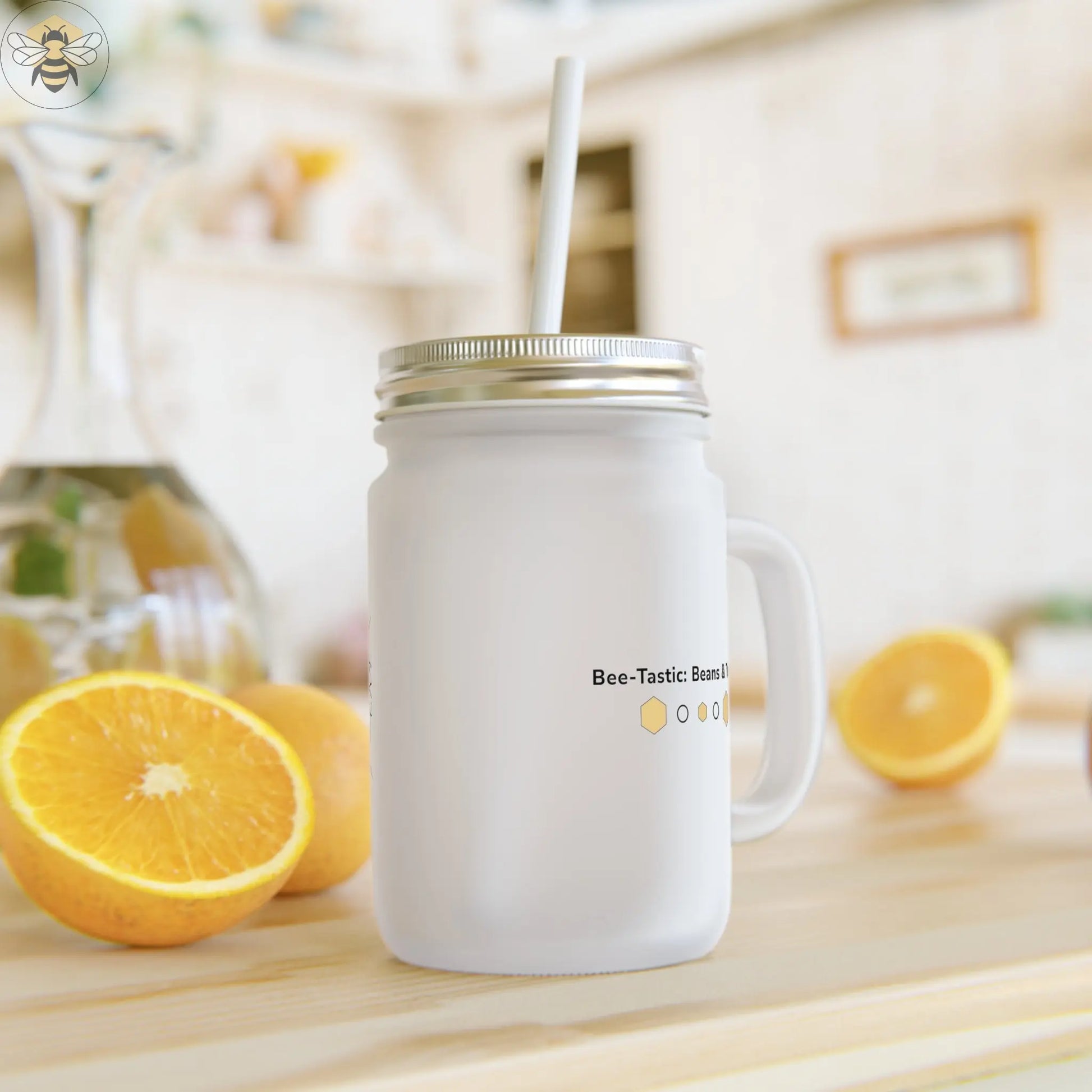 12oz Mason Jar with Straw | Frosted Glass for Summer Drinks Bee-Tastic: Beans & Teas™