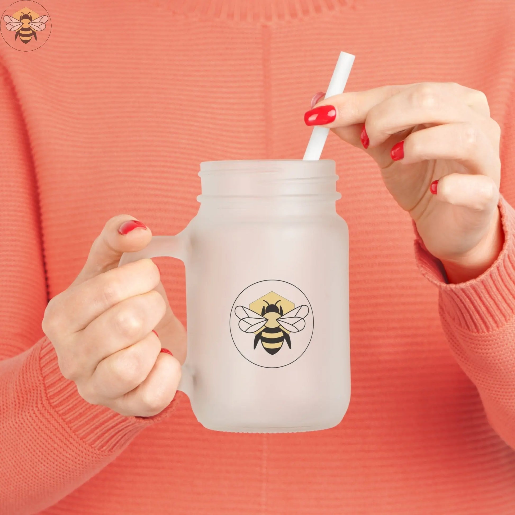 12oz Mason Jar with Straw | Frosted Glass for Summer Drinks Bee-Tastic: Beans & Teas™
