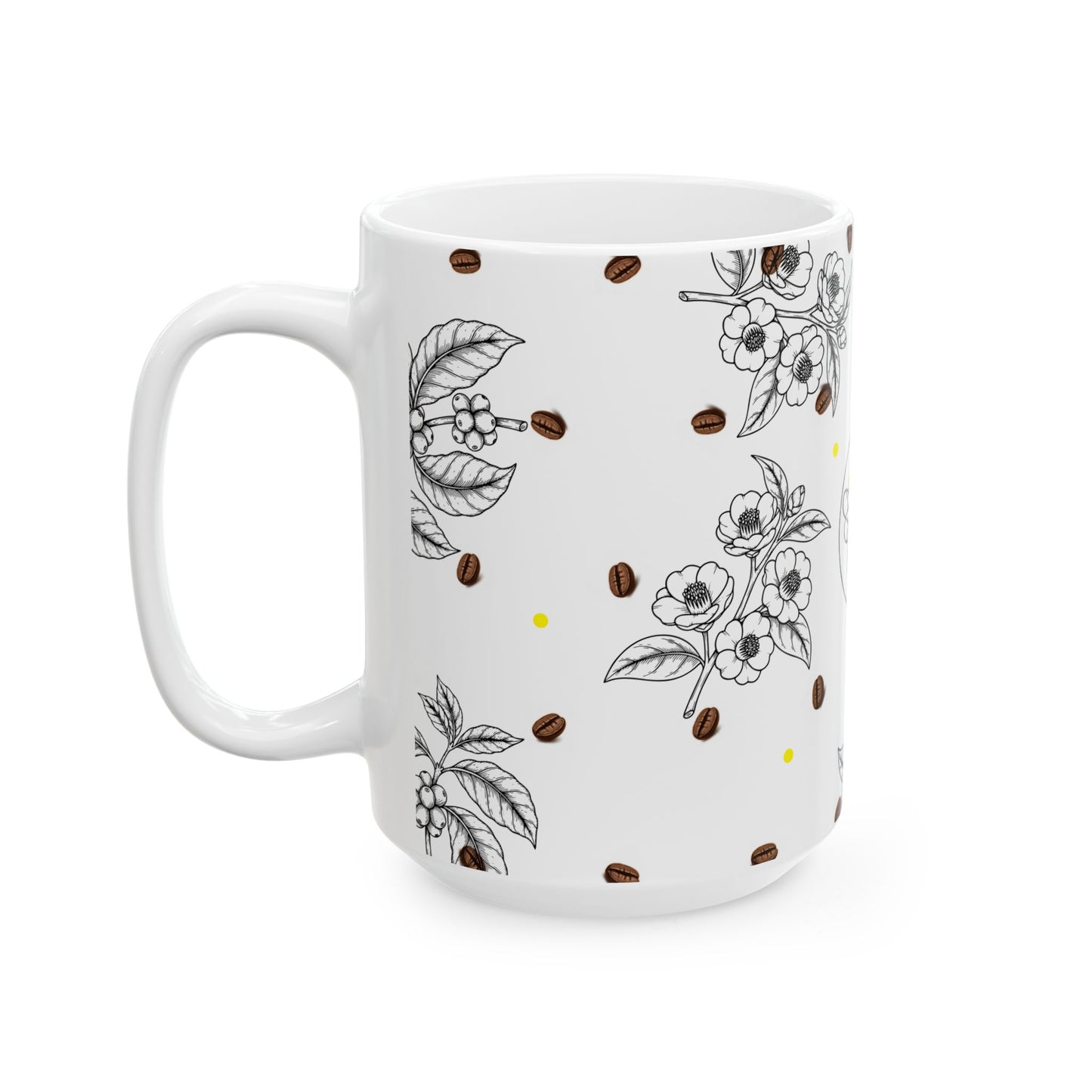 Coffee Flower & Bee Artisan Mug | Botanical Design (15oz)