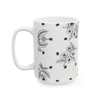 Coffee Flower & Bee Artisan Mug | Botanical Design (15oz)