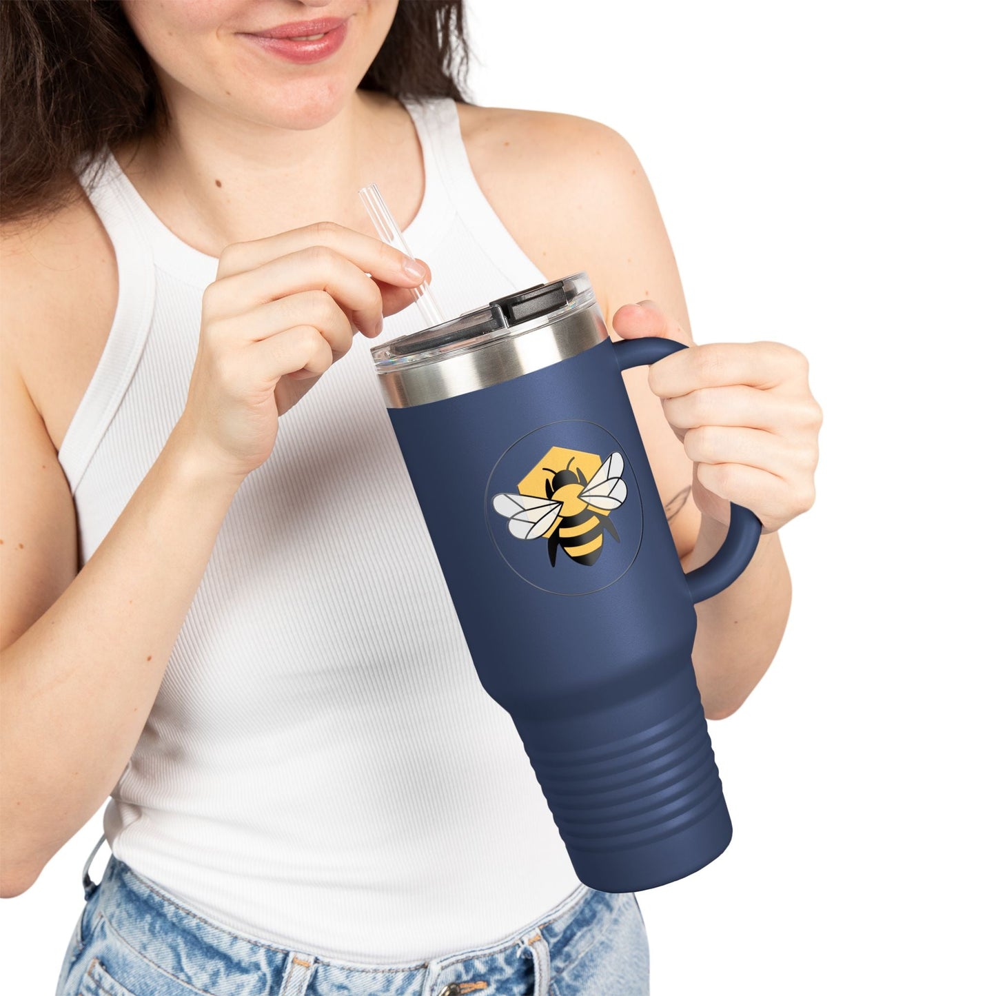 40oz Insulated Travel Mug | Stainless Steel Tumbler with Handle Bee-Tastic: Beans & Teas™