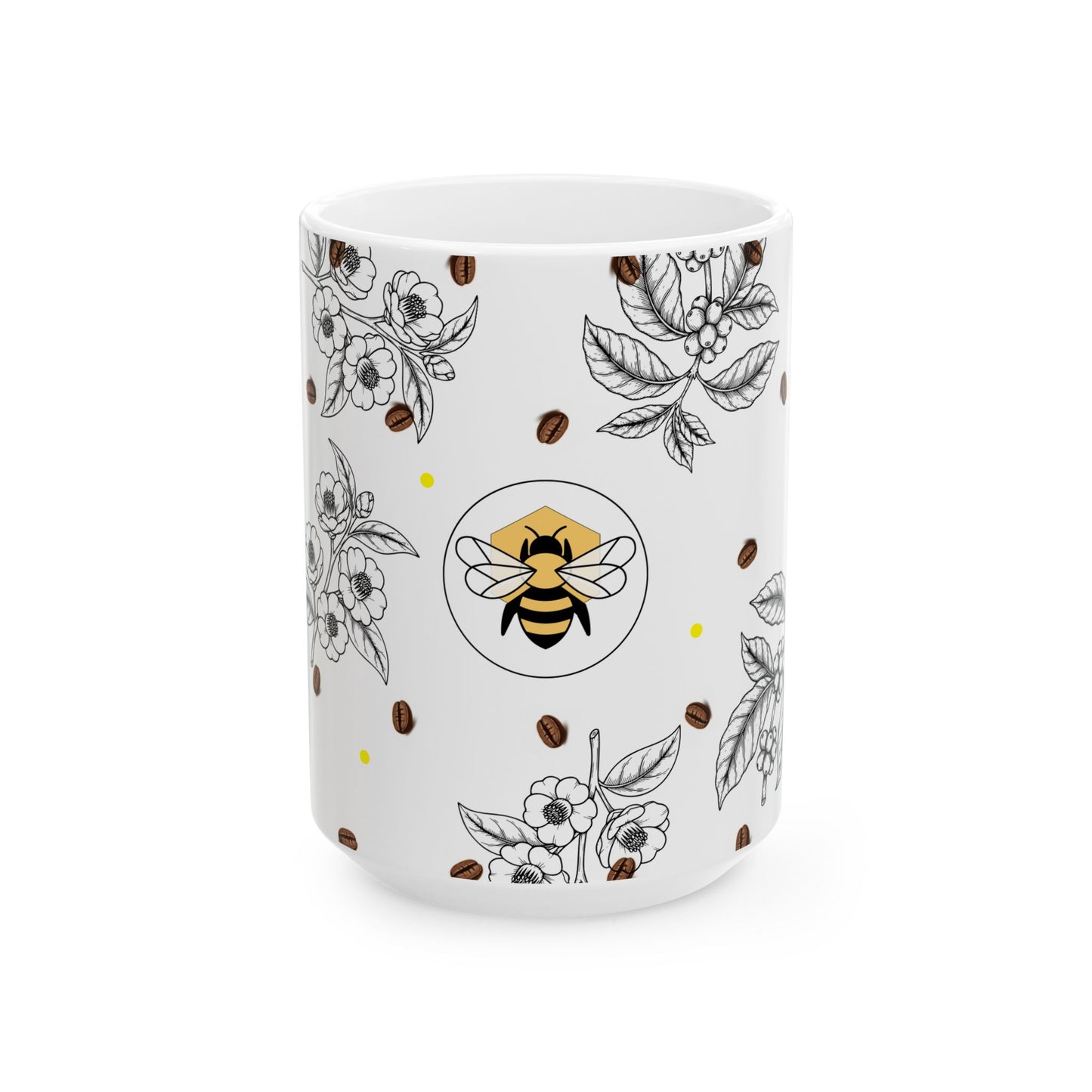 Coffee Flower & Bee Artisan Mug | Botanical Design (15oz)