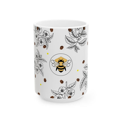 Coffee Flower & Bee Artisan Mug | Botanical Design (15oz)