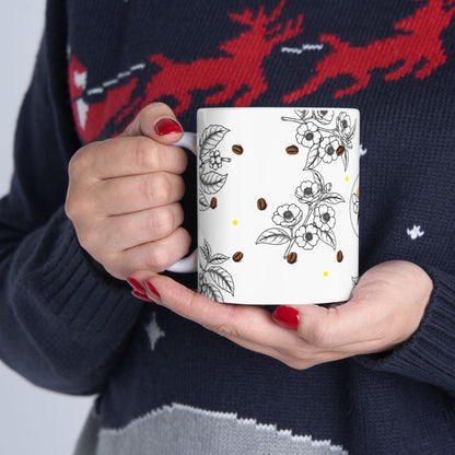 Coffee Flower & Bee Artisan Mug | Botanical Design (15oz)