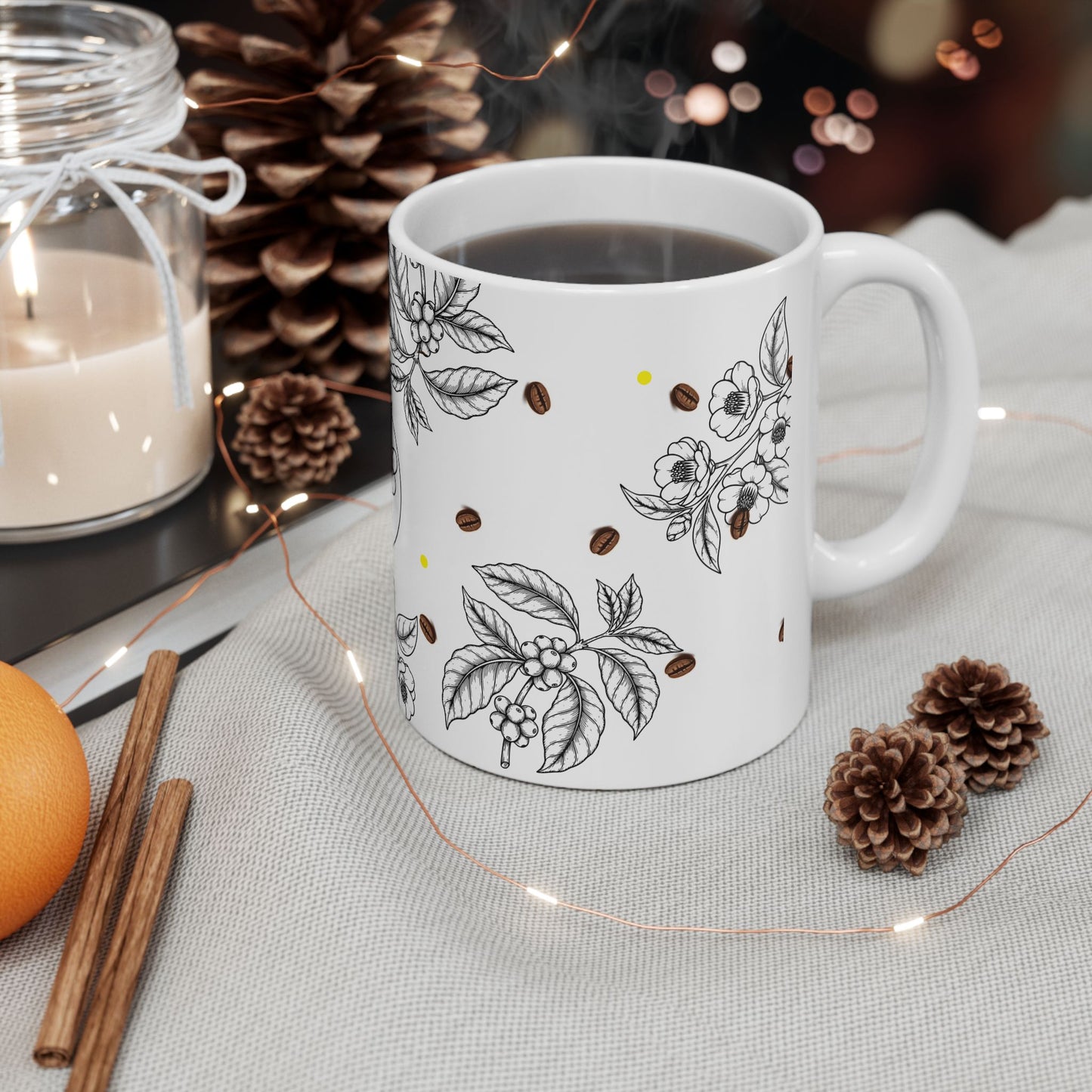 Coffee Flower & Bee Artisan Mug | Botanical Design (15oz)