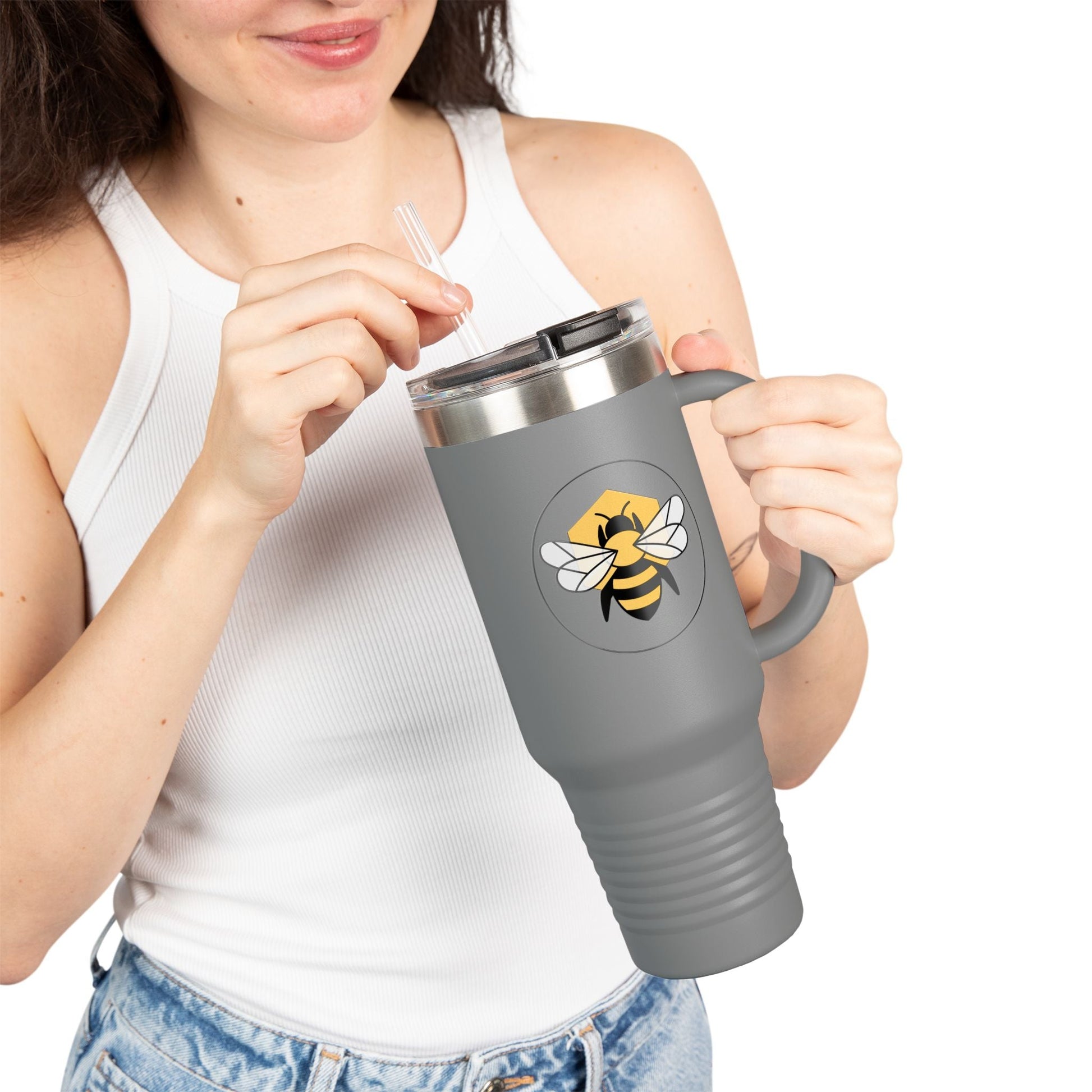 40oz Insulated Travel Mug | Stainless Steel Tumbler with Handle Bee-Tastic: Beans & Teas™