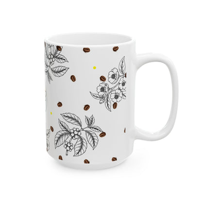 Coffee Flower & Bee Artisan Mug | Botanical Design (15oz)