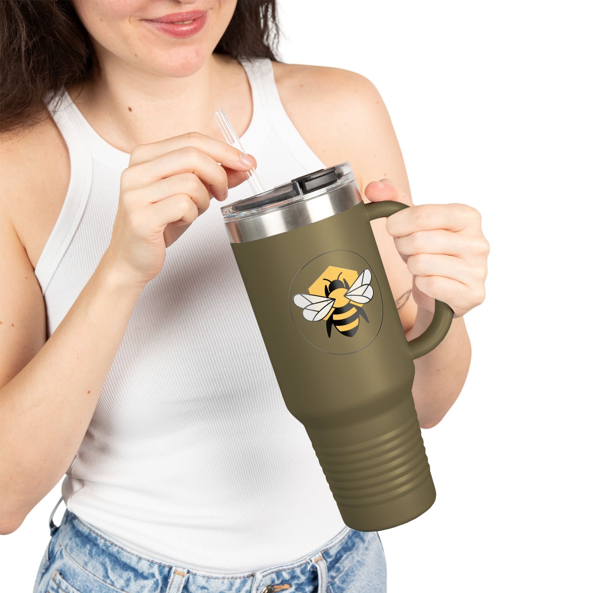 40oz Insulated Travel Mug | Stainless Steel Tumbler with Handle Bee-Tastic: Beans & Teas™