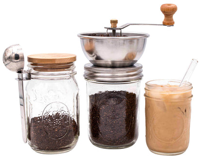 Coffee and Spice Grinder Lid for Mason Jars | Adjustable Ceramic Burr