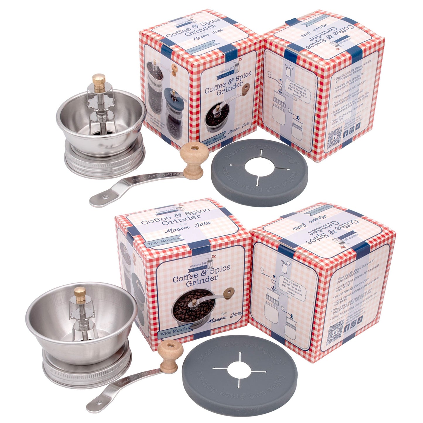 Coffee and Spice Grinder Lid for Mason Jars | Adjustable Ceramic Burr